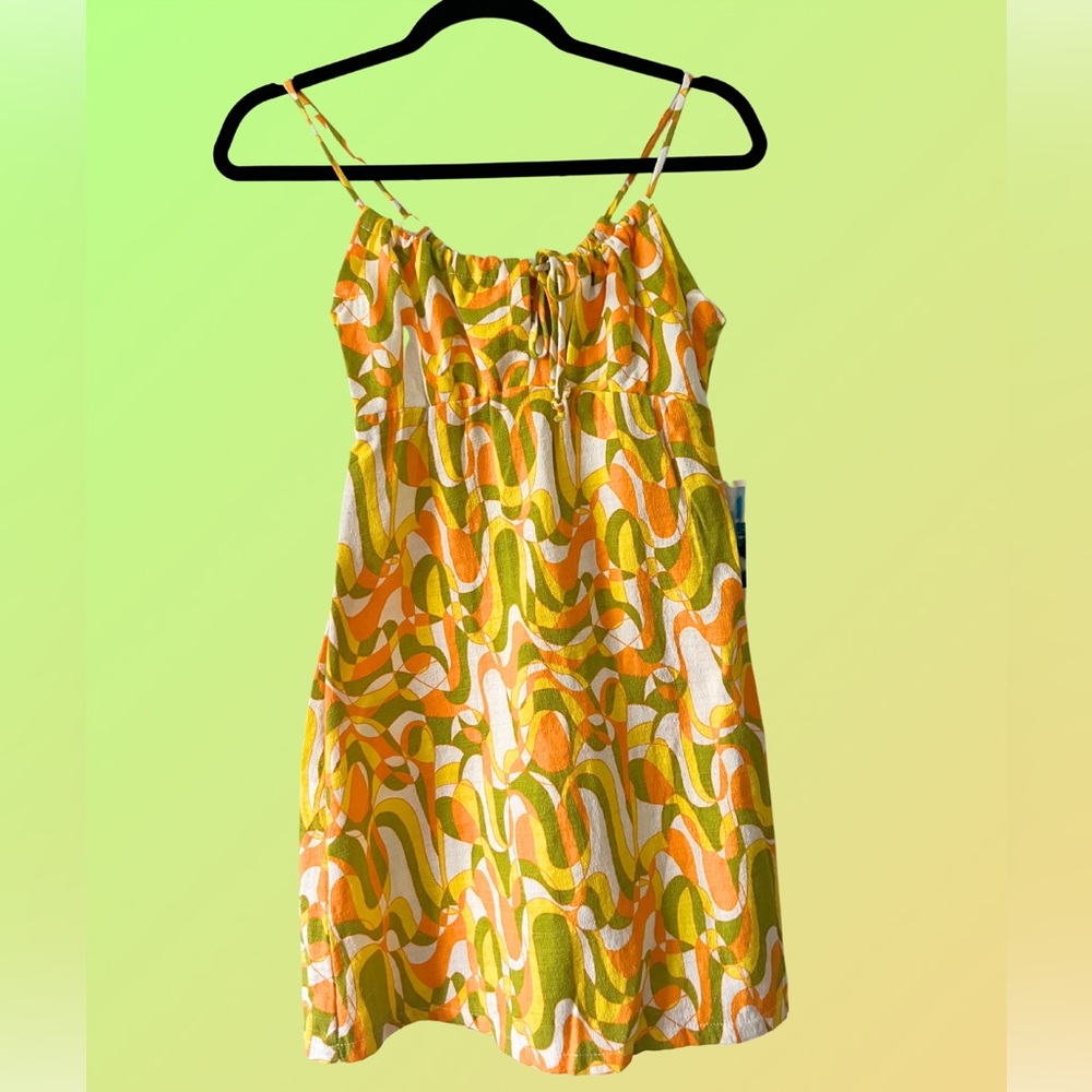 Y2K Sister Brand Mini Dress/Top – Swirl Print Babydoll 70s Vibes Size S